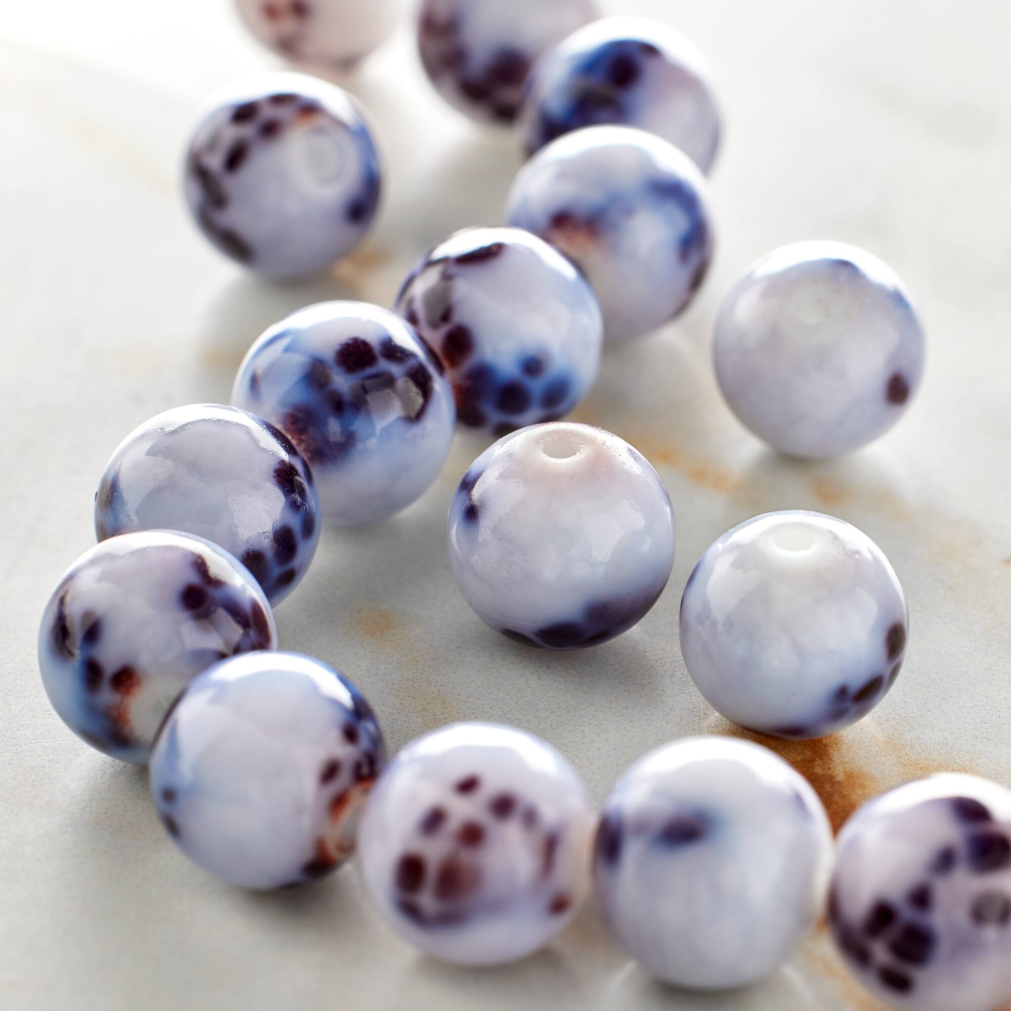 White & Black Snake Glass Round Beads, 10mm by Bead Landing™